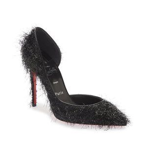 Christian Louboutin IRIZA 100 Yeti Lurex Fuzzy Half D'Orsay Heel Pump Shoes